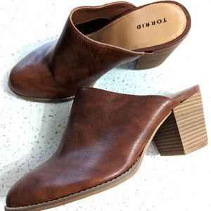 Torrid brown leather heeled mules size 9